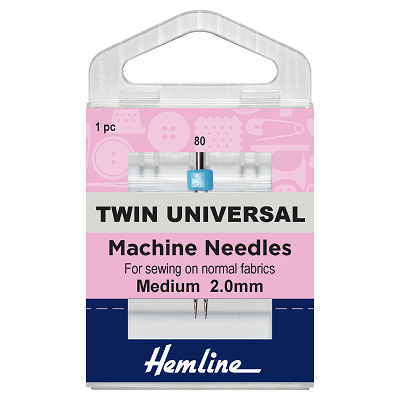H110.20 Sewing Machine Needles: Twin Universal: 80/12, 2.0mm 1 Piece